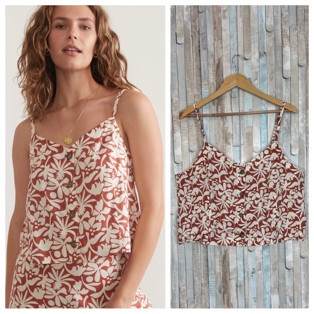 Marine Layer XL Celeste Hemp Cami Tank Top Cropped Floral Print Button Front‎